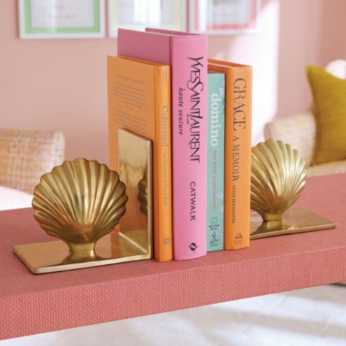 Shell Bookends in Antique Brass Finish