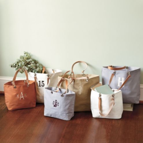 leather handle canvas tote bag