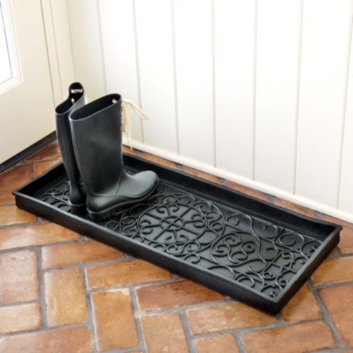 ART & ARTIFACT Rubber Boot Tray Wet Shoe Tray for Entryway Indoor Outdoor  Snow Boot Mat Extra Large Shoe Tray 32' x 16', Black, Damask