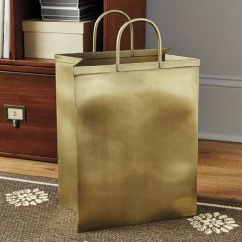 BW Shopping Bag Waste Bin with Antique Brass Finish & Stainless Steel Handmade Construction