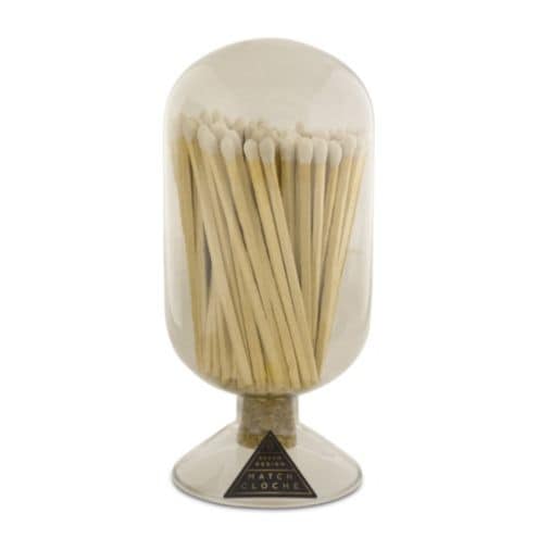 Fireplace Match Cloche Hand Blown Glass with 120 Matchsticks & Strike on Bottle Flint