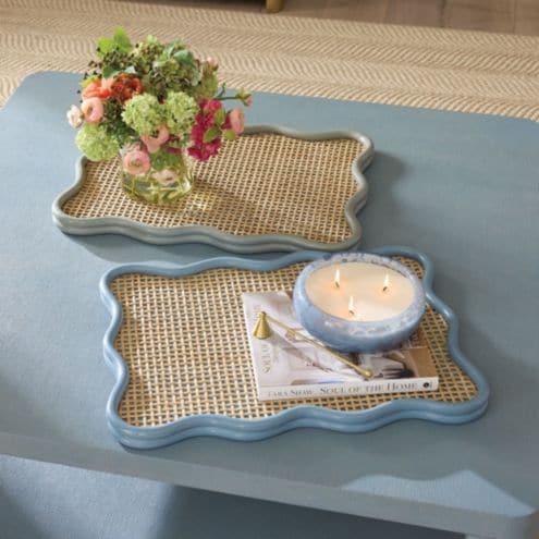 Scottie Woven Tray with Natural Rattan & Painted Lacquer Finish