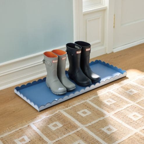 Scalloped Boot Tray with Hand Painted French Blue Finish & Rustproof Galvanized Iron