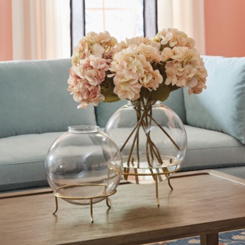 Eleanor Vase with Antique Brass Stand & Watertight Glass Design for Tabletop Decor