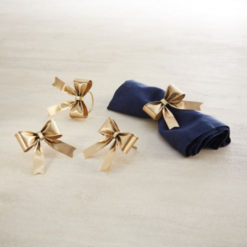 Bow Napkin Rings with Solid Brass & Crimped Bow Silhouettes