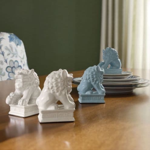 Foo Dog Salt & Pepper Shaker Set with High-Fired Porcelain & Greek Key Motif