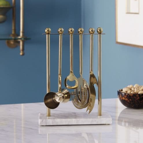 Graham Bar Tool 4 Piece Set with Marble Base & Gold Finish Stainless Steel