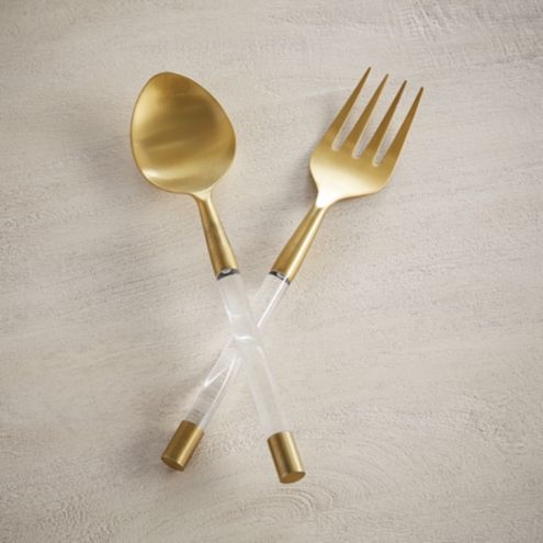 Clarissa Acrylic Serving Set with Antique Brass Finish & Clear Handles
