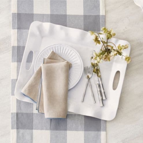 Cruz Melamine Tray with Ruffled Edges & Cutout Handles for Serving