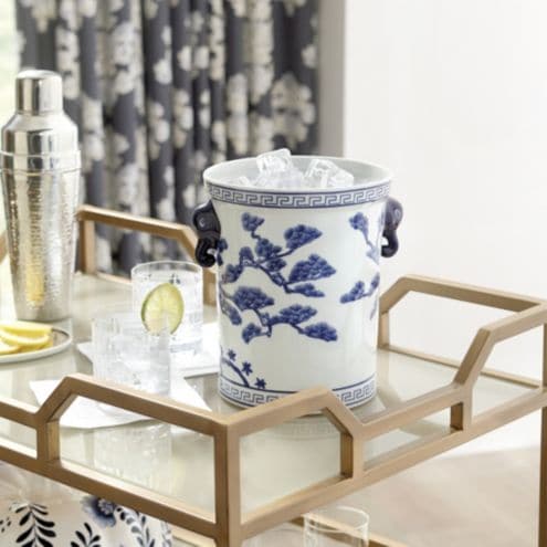 Chinoiserie Champagne Bucket with Greek Key & Elephant Handles
