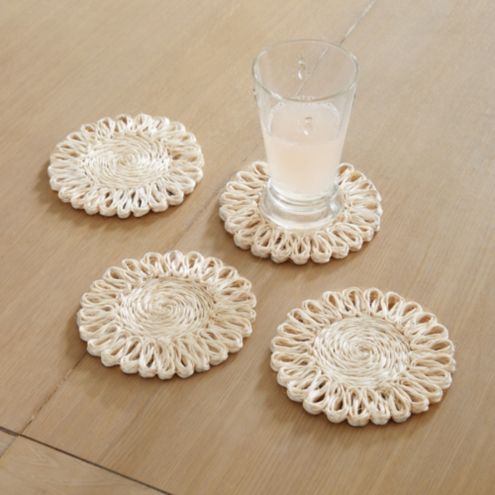 Tulum Scalloped Woven Coasters Set of 4 & Handmade Abaca for Table Decor