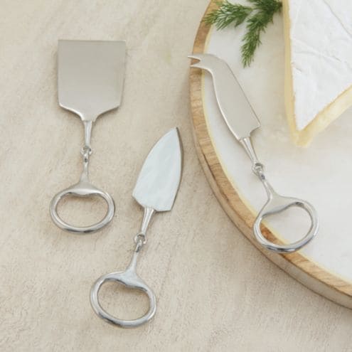 Snaffle Bit Cheese Knives with Polished Nickel Finish & Brass Handles