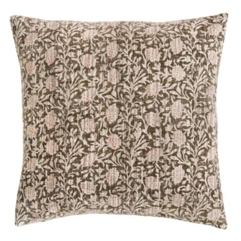 20x20 Anouk Pillow Cover Hand Printed Cotton Canvas with Reversible Design