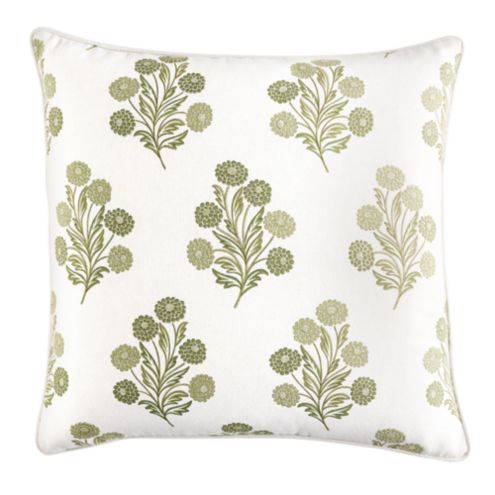 Cotter Floral Pillow Cover & Sage Green Hand Screened Cotton Design