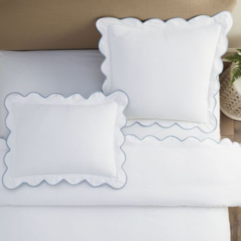 MADEIRA WHITE SCALLOP EDGE EMBROIDERED FLORAL STANDARD PILLOW SHAM 