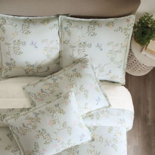 Seraphina Chinoiserie Duvet Cover with Bird & Floral Design and Piped Seams
