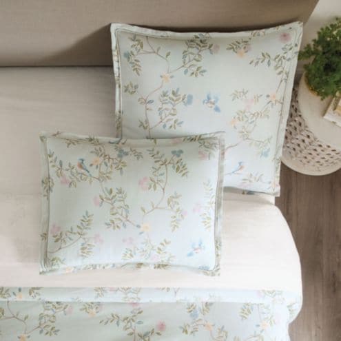Seraphina Chinoiserie Sham with Vintage Inspired Bird Motif & Piped Seams