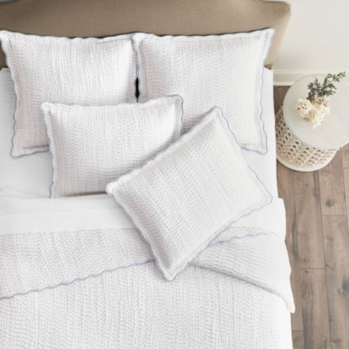 Jane Scalloped Quilted Bedding with Handmade Kantha Stitch & Cotton Voile