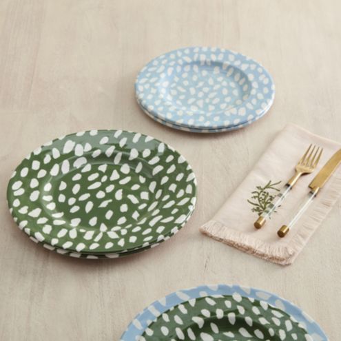 Thandie Melamine Dinner Plates Set of 4 with Painterly Spots & Shatterproof Design
