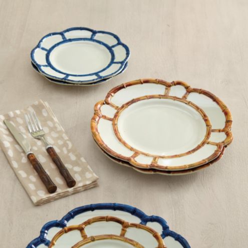 Jacqueline Bamboo Melamine Dinner Plates Set for 4 with Shatterproof Design & Hand Painted Details