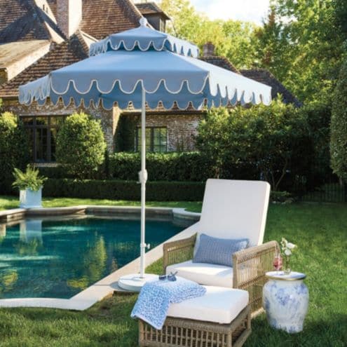 9 tiered scalloped canopy patio umbrella aqua white pole opalhouse Limited Edition Cece 9' Scalloped Edge Umbrella with Sunbrella Canopy &  Crank Lift System