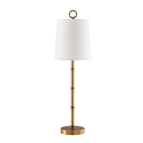 Mina Buffet Lamp Base Antique Brass Stick Lamp & Pleated Shade