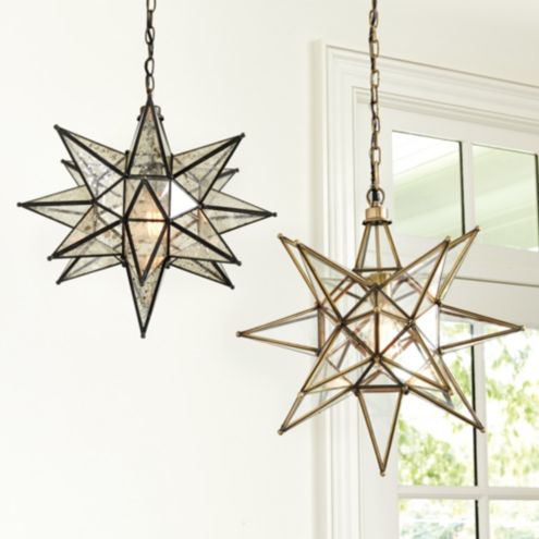 Moravian Star Pierced Metal Tin Glass Marbles Pendant Light Lamp Hanging Porch 
