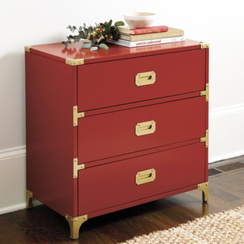 red campaign dresser Charlotte 3-Drawer Campaign Chest - Deep Red