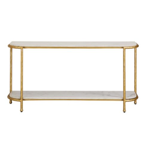 Shea Console with White Banswara Marble Shelves & Forged Brass Finish