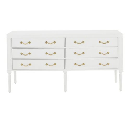 Gabriella 6 Drawer Dresser with Antique Brass Pulls & Turned Legs