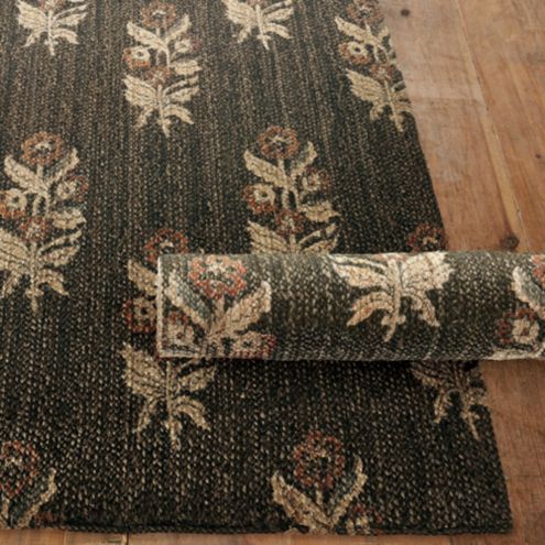 Petra Printed Jute Rug with Floral Geometric Design & Natural Fiber Variations