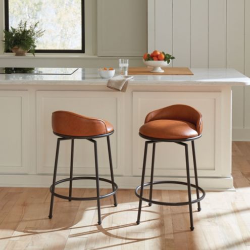 Zion Counter Stool with Swivel Seat Cognac Leather Upholstery