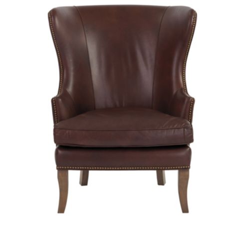 Thurston Leather Wingback Chair With, Leather Wingback Chair With Nailhead Trim