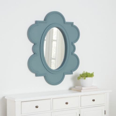 メナードEMBELLIR Billow Mirror with Beveled Oval & Cornflower Scalloped Frame