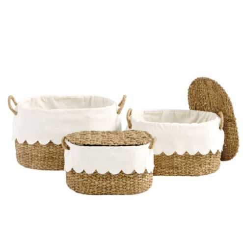 Bunny Williams Nesting Baskets with Scalloped Liner - Set of 3