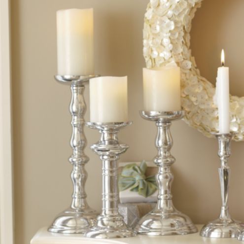 Everyday Silver Pillar Candlesticks - Assorted Set of 3 | Ballard Designs