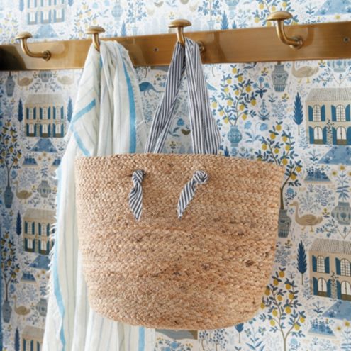 French Riviera Woven Tote Bag Jute Cotton