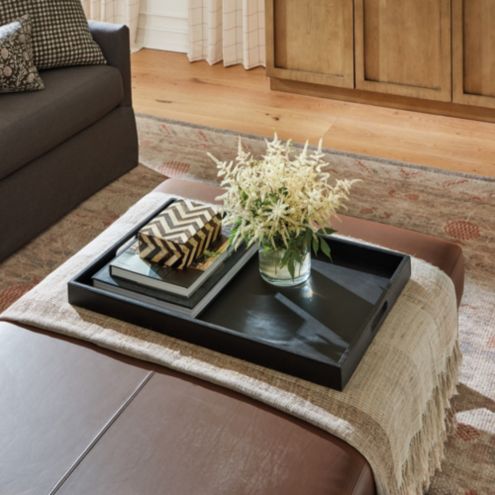 Upholstered coffee table on sale with tray