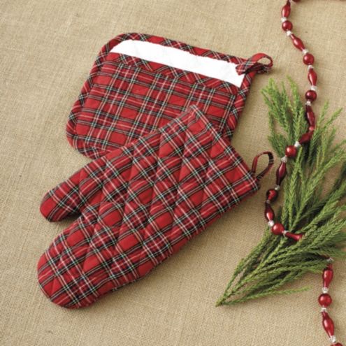 Christmas Plaid Oven Mitt & Potholder Set