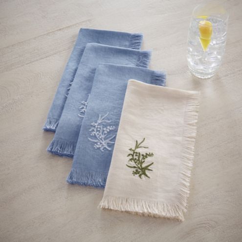 Fringed Embroidered Napkins - Set of 4