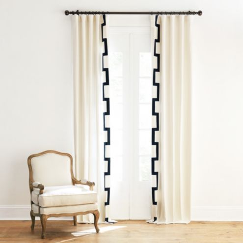 Nautica Ribbon Trim Cotton Twill Curtain Panel Set (As Is Item