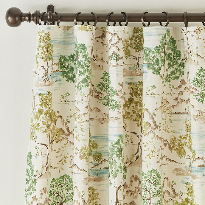 Glenna Toile Dry Rod Pocket Cotton Chinoiserie Curtain Panel