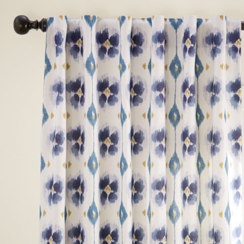 Cesta Floral Ikat Drapery Panel   Aegean