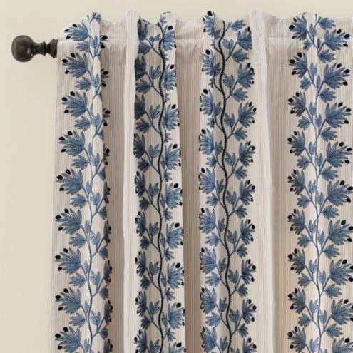 Apolline Embroidered Stripe Drapery Panel with Floral Borders & Lined ...