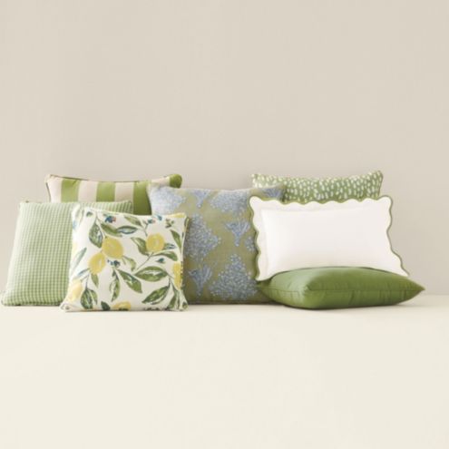 Genevieve Green Sunbrella Outdoor Throw Pillow with Floral Motif