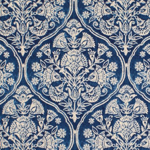 Indigo Blue and White Floral Print Upholstery Fabric by the Yard