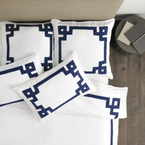 Greek Key Pillow Covers, Monogram Pillow Cover White Navy Throw