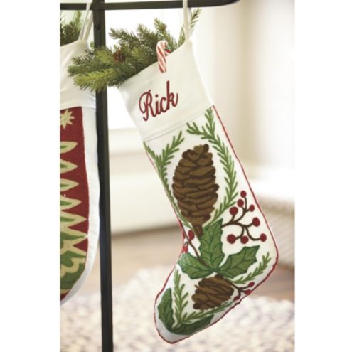 Crewel Stocking | Pine Cone Crewel Stocking | Ballard Designs