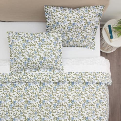 Georgina Floral Sham with Sage Branches & Cornflower Blooms, White