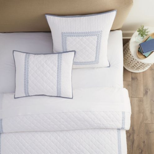 Lulu Embroidered Stripe Border Quilted Pillow Sham Bedding